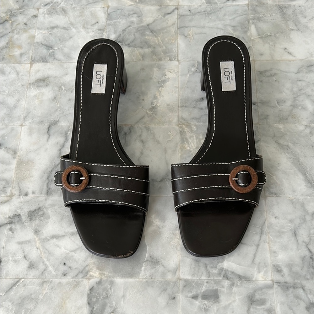 LOFT Brown Leather Slide Sandals